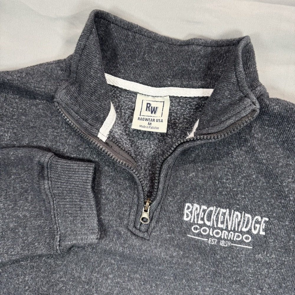 Ragwear USA Sweater Men's M Gray 1/4‎ Zip Embroidered Collared Ribbed Trim